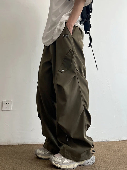 Techwear Parachute Cargo Pants Men Hip Hop Wide Leg Trousers Male Quick Drying Streetwear Loose Oversize Korean Hip Hop