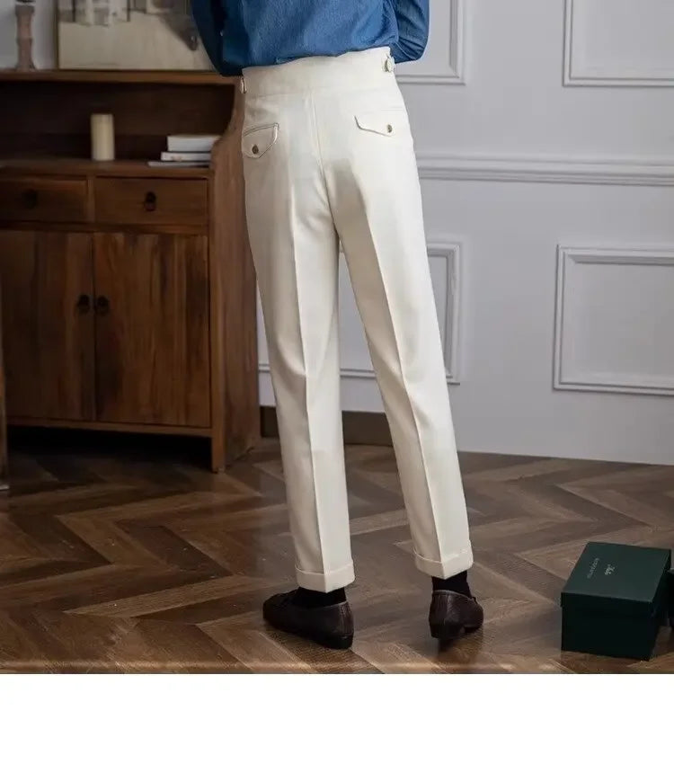 High-waisted Casual Straight-leg Suit Pants For Men Autumn Vintage Draped Waist Trousers Naples Retro Style Business Formal Wear