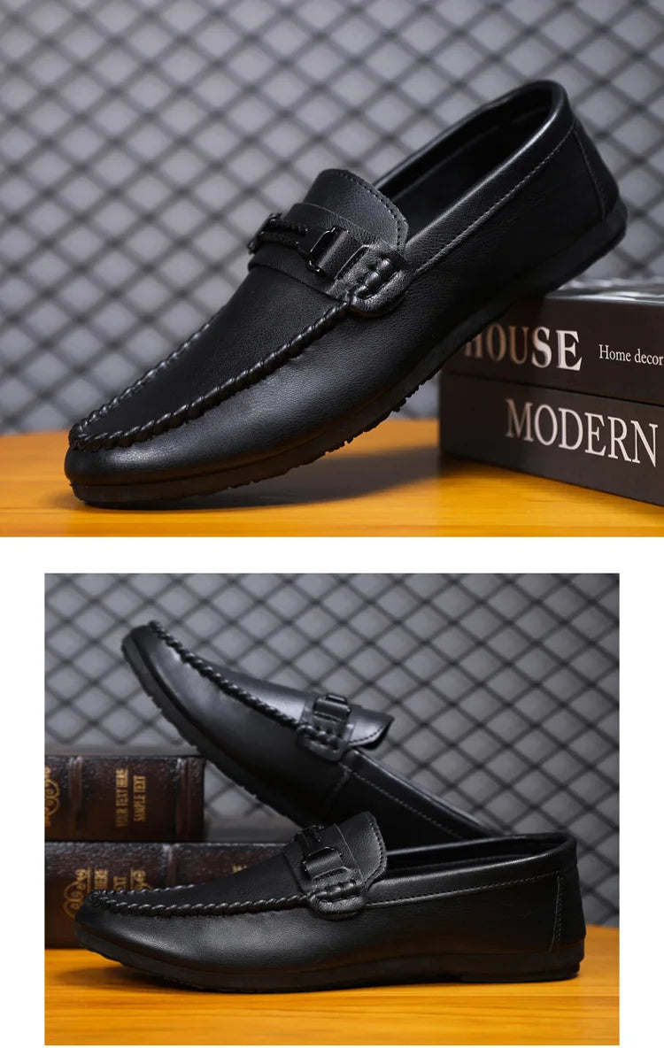 Men's Formal Summer Soft Sole Business Work Shoes Waterproof Lightweight Genuine Leather Men's Loafers Men's Flat Breathable