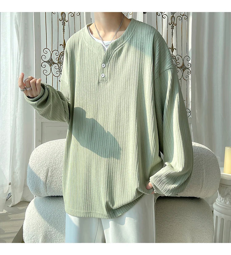 2024 Spring Autumn Casual Long Sleeve T Shirts Men Loose Round Neck T-shirts Male Fashion Harajuku Korean Streetwear Tops Tees
