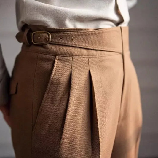 High-waisted Casual Straight-leg Suit Pants For Men Autumn Vintage Draped Waist Trousers Naples Retro Style Business Formal Wear