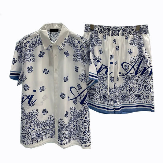 Royal Luxury Digital Printing Men Sets Fashion 2 Piece Shorts Suit High Quality Summer Short Sleeve Shirts Ropa Para Hombre