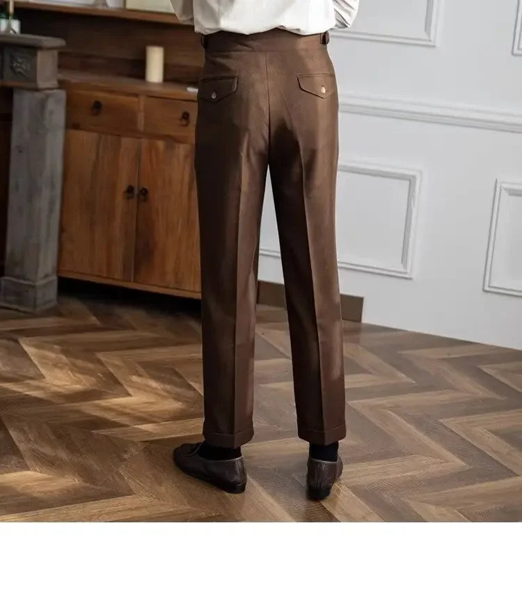 High-waisted Casual Straight-leg Suit Pants For Men Autumn Vintage Draped Waist Trousers Naples Retro Style Business Formal Wear