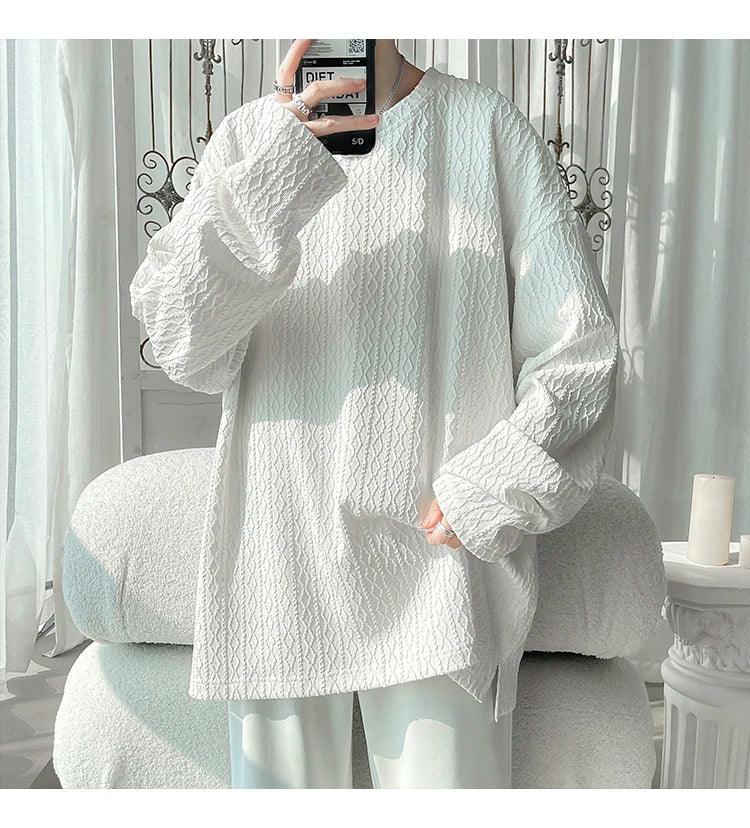 2024 Spring Autumn Casual Long Sleeve T Shirts Men Loose Round Neck T-shirts Male Fashion Harajuku Korean Streetwear Tops Tees