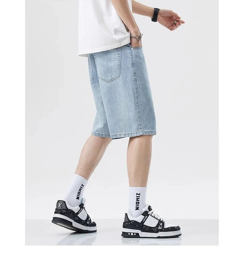 2025 NewRetro style loose jeans Y2k streetwear hip-hop casual fashion men's jeans loose straight cut shorts men