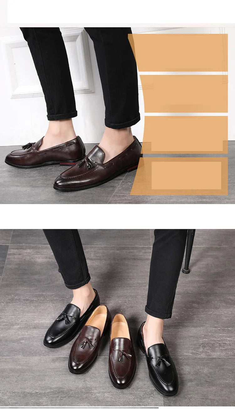 Men's Casual Leather Shoes Mens Driving Loafers Light Moccasins Men Trendy Tassels Party Wedding Flats EUR Sizes 38-48