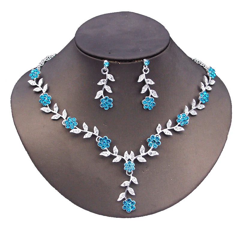 16 Colors Flower Jewelry Set Exquisite Rhinestone Pendant Party Women Fashion Romantic Choker Necklace Earring Accessory Set