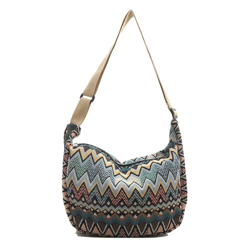 Wave Pattern Design Crossbody Bag for Women New Large Capacity Canvas Shoulder Bag Versatile College Students Dumplings Bag