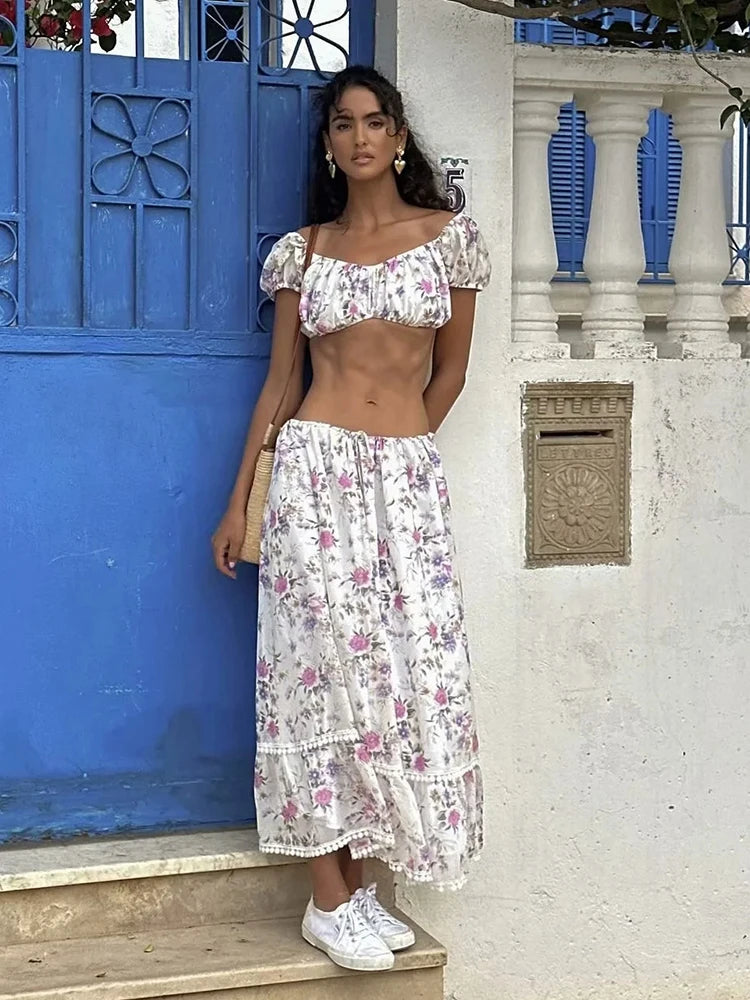 Lace Skirt Set Dress Summer Women Beach Holiday Sexy Cotton Matching Set Outfits Spring White 2 Pcs Vestidos Female Set 2025