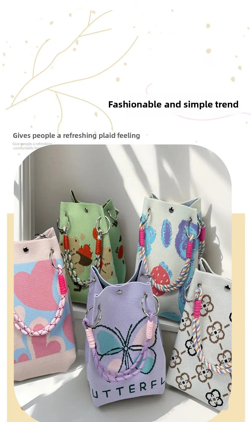 Cute Cat Design Large Capacity Portable Tote Bag Casual Versatile Commuter Bucket Bag Polyester Fiber Handbag from Mainland Chin
