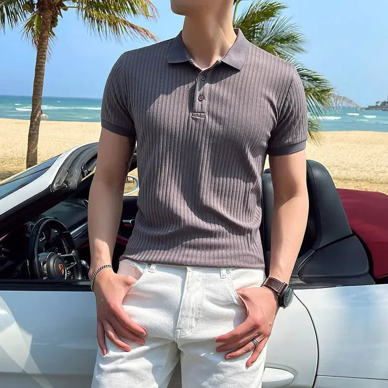 Trendy Men's Half Sleeve Polo Shirt Summer Ice Silk Short Sleeve Casual Lapel Top For Fashionable Men's Wear 2024