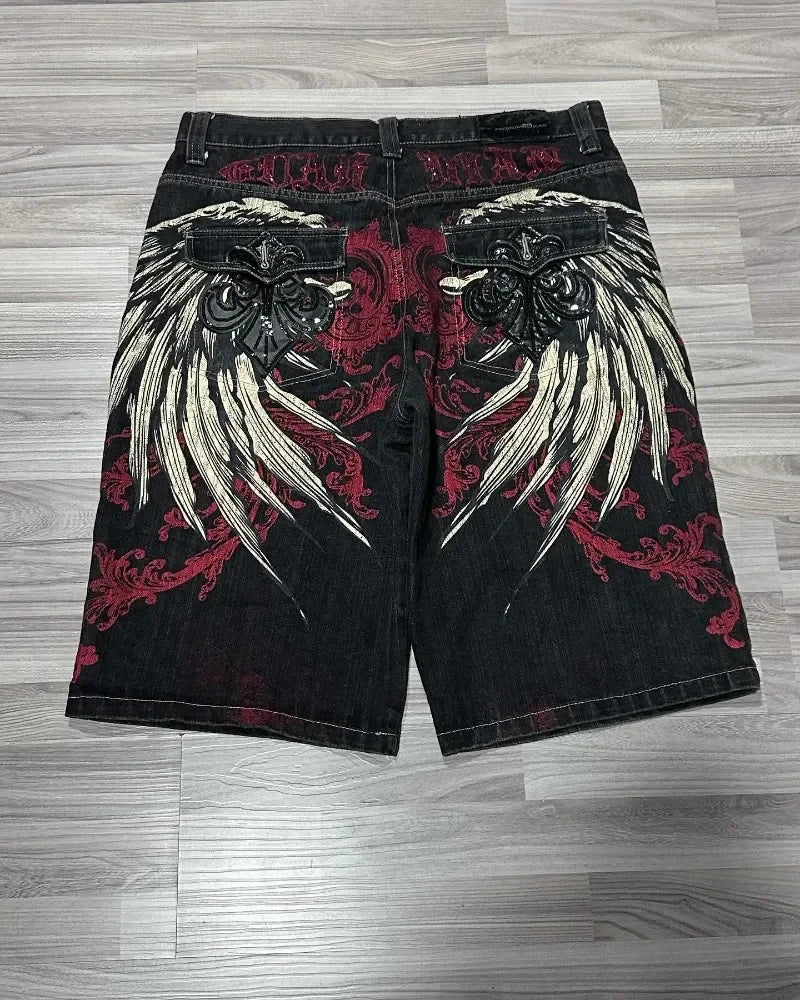 American Summer New Pattern Printing Oversized Casual Denim Shorts Men Y2K Gothic Hip Hop Casual Joker Sports Couple Pants
