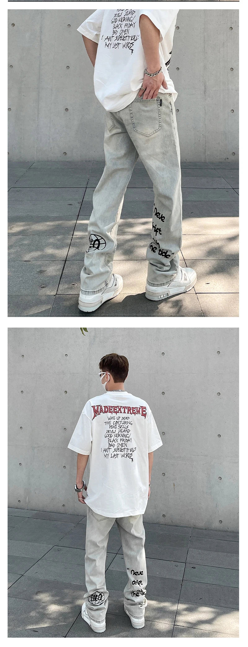 American Gothic Letter Men's Baggy Jeans Y2K Retro Harajuku Straight Denim Trousers Hip Hop Fashion Printed Jean Man Pants