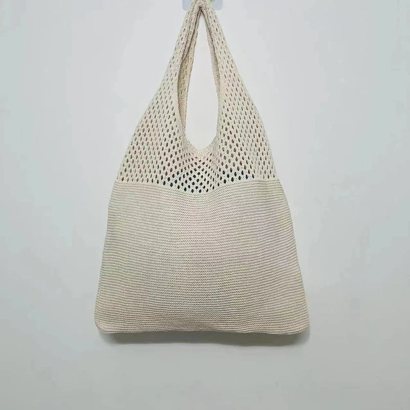 New Trend Women's Bag Crochet Handbag Retro Knitted Braid Solid Color Hollow Black Khaki Top-handle Tote Bag Shopper