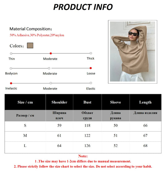 Bornladies Women's Solid Color Knitted Turtleneck Sweater Autumn Winter Thick Loose Casual Pullovers Female Warm Fashion Sweater