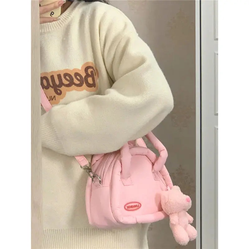 Xiuya Sweet Cute Handbags for Women Fluffy Soft Clouds Casual Crossbody Bag Harajuku 2023 Style Summer New Fashion Shoulder Bag
