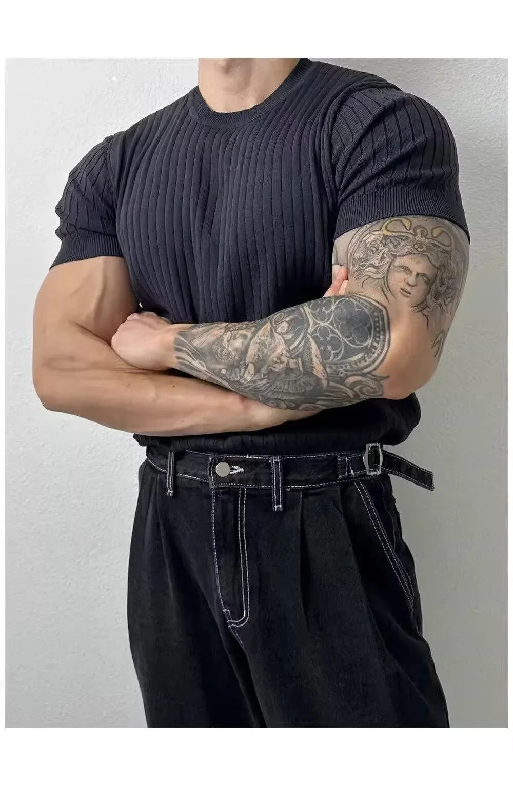 Summer New Light Maturity Knitted Polo Shirt Men's Korean Style Slim Fit Collar Pure Color Casual T-Shirt Cross-Border