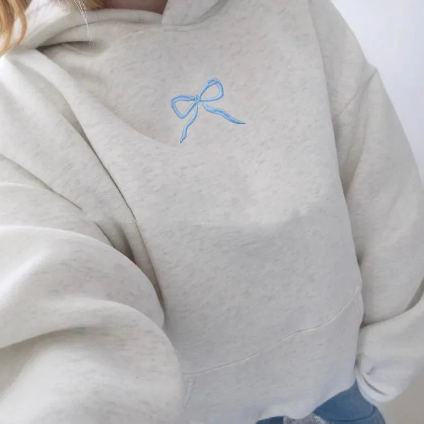 Women's Pink Bow Decor Hoodie Sweet Casual Fall Winter Hoodie Cozy Warm Women's Fashion Fullover Women Clothing