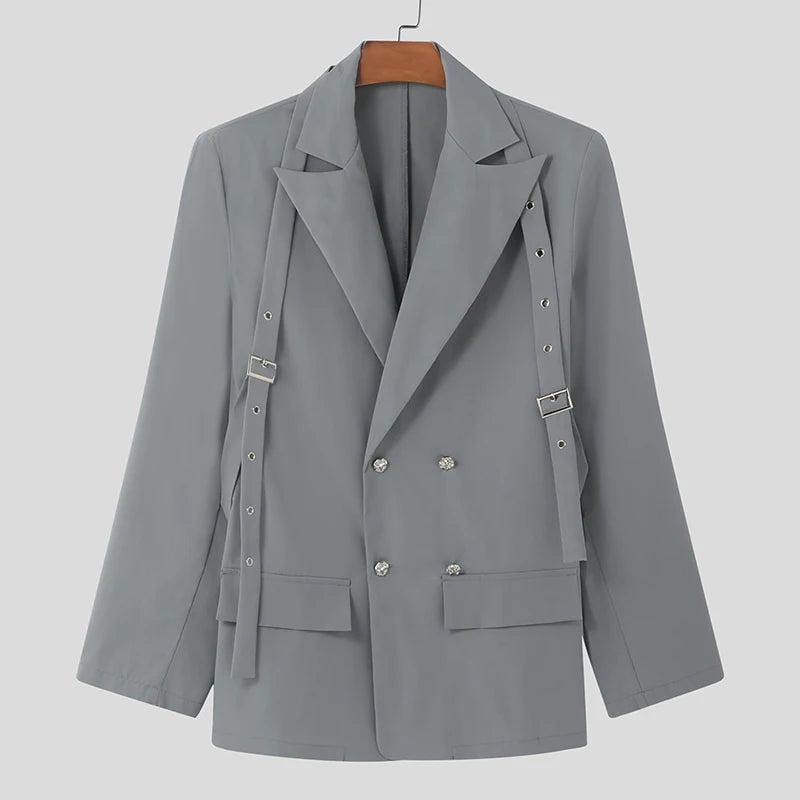 INCERUN Korean Fashion Men Blazer Casual  Long Sleeve Solid Tops Pocket Button Steetwear Male Outfits Well Fitting Vintage Coats