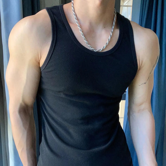 Summer American Style Lightweight Sports Fitness Vest For Men Coarse Screw Thread Workout Running Training Elastic Slims Smooths