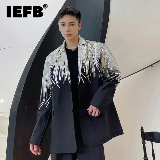 IEFB Embroidery Sequin Trendy Casual Men's Blazer Spring New Fashion Male Jacket Streetwear Suit Coat Personality 9Y9245