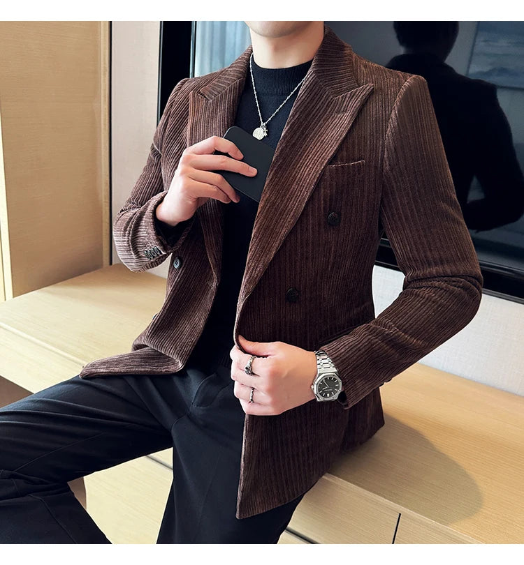 Luxury Velvet Men Blazers Autumn Winter Casual Business Suit Jackets Slim Fit Double-breasted Banquet Party Wedding Dress Jacket
