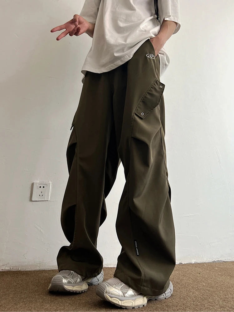 Techwear Parachute Cargo Pants Men Hip Hop Wide Leg Trousers Male Quick Drying Streetwear Loose Oversize Korean Hip Hop