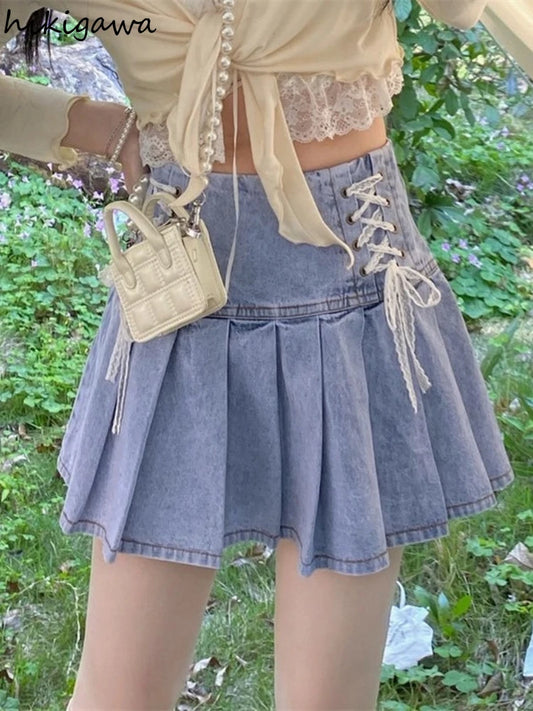 Y2k Clothes Harajuku Women's Summer Denim Skirt High Waist Bandage Jupe 2025 Faldas De Mujer Korean Fashion Slim Mini Skirts