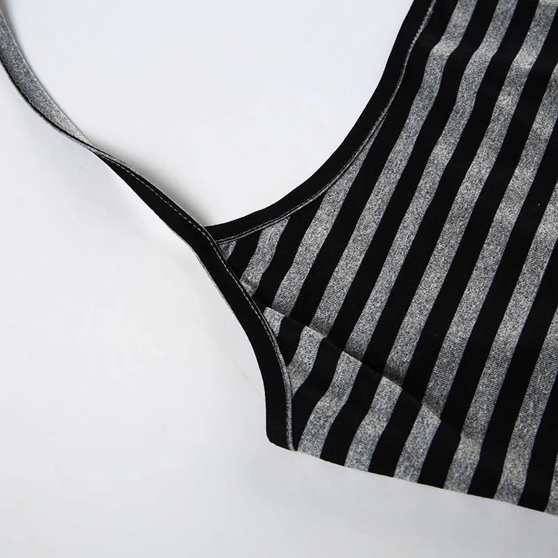 Fashion Stripe Simple Halter Tops + A-Line Mini Skirts  Women’ Set Causal Design Trendy Clothing