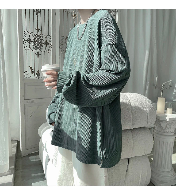 2024 Spring Autumn Casual Long Sleeve T Shirts Men Loose Round Neck T-shirts Male Fashion Harajuku Korean Streetwear Tops Tees