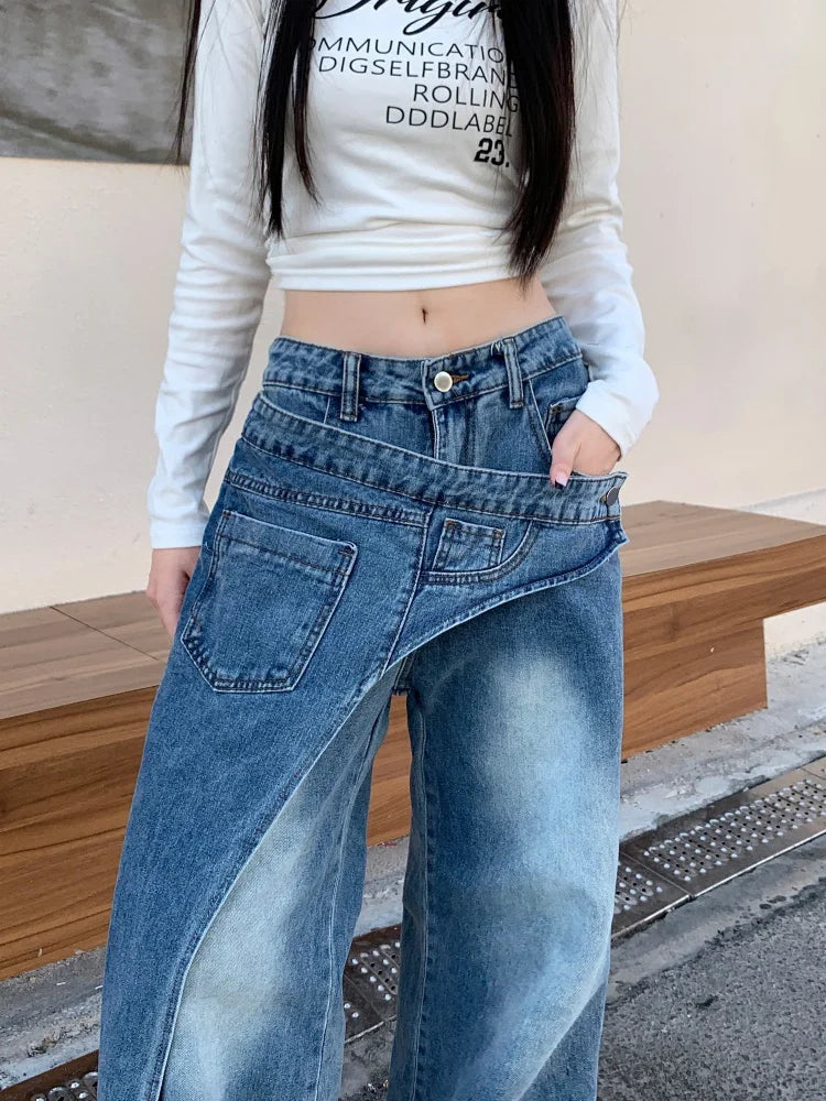 Trashy Y2K 2000S Washed Blue Baggy Stacked Jeans Pants Women 90S Vintage Designer Clothing Wide Leg Lady Trousers Ropa De Mujer