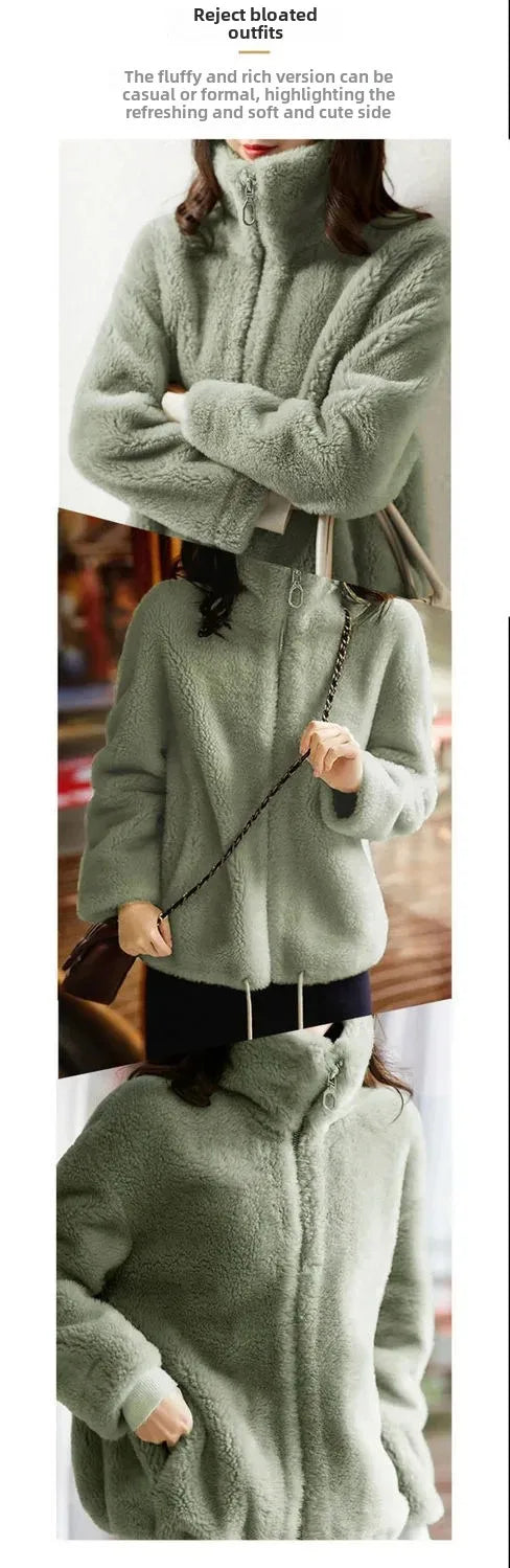 Women's Trendy Winter Fleece-lined Thickened Jacket Double-sided Fleece Warm Polo/turtle Neck Sweatshirt Zip-up Cardigan Top