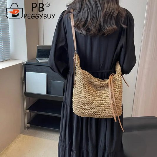 Hand-Woven Handbags Handmade Straw Woven Bag Paper Rope Fashion Casual Simple Elegant Strap Adjustable Summer Beach Bag