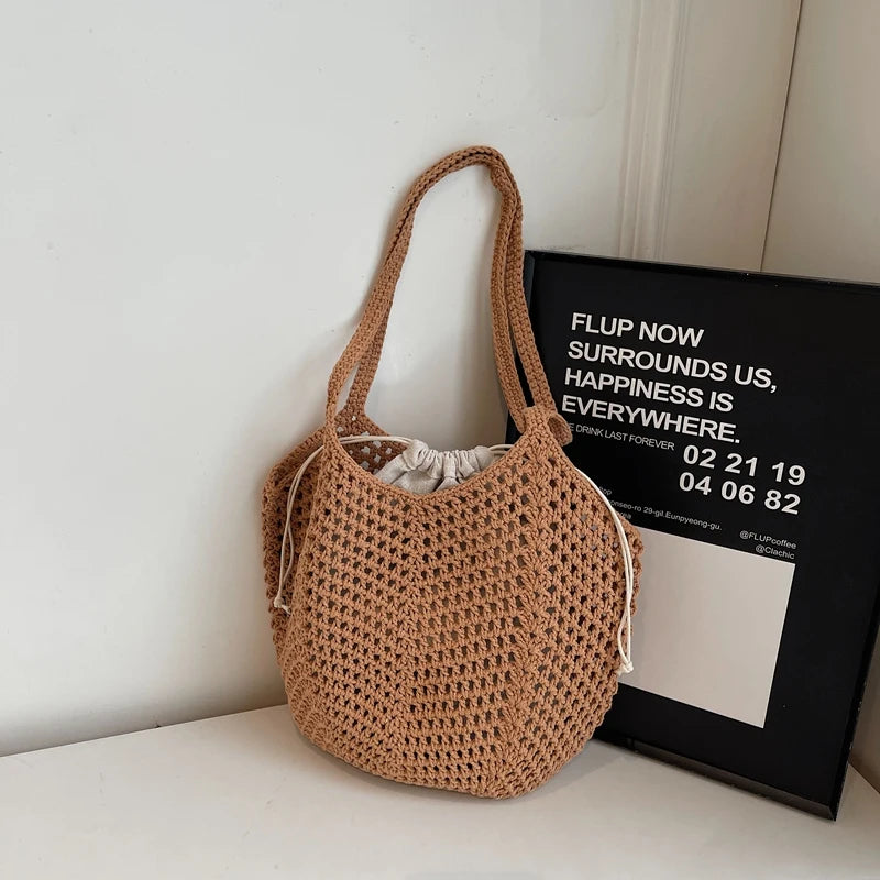 2025 Latest Summer Beach Straw Woven Tote Bag For Women 2-IN-1 Hollow-out Lightweight Large Capacity Shopper Shoulder Bag Female