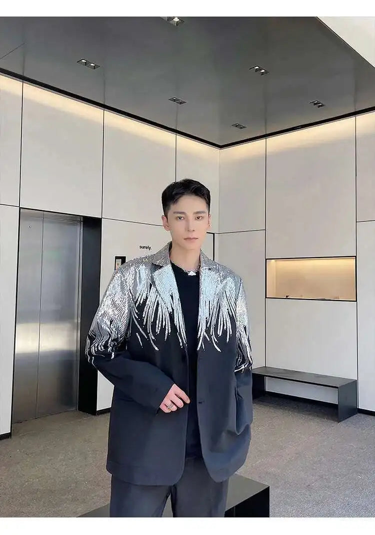 IEFB Embroidery Sequin Trendy Casual Men's Blazer Spring New Fashion Male Jacket Streetwear Suit Coat Personality 9Y9245