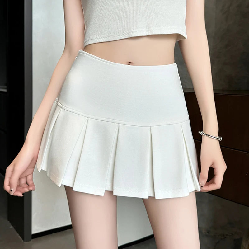 Korean Pleated Mini Skirt Women Summer 2025 New High Waist Wide Pleat Light Grey Sexy Vintage A-Line Pleated Skirt Casual Skort