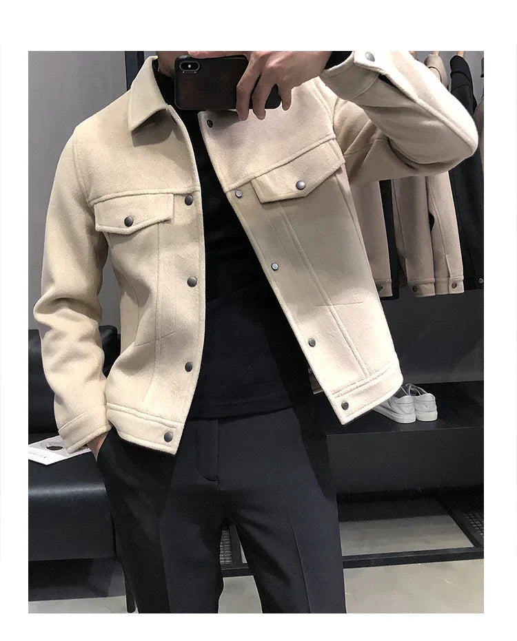 Korean Style Men's Slim Fit Jacket New Arrival Fall Winter Thickened Work Casual Trendy Brand Top For Leisure And Socializing