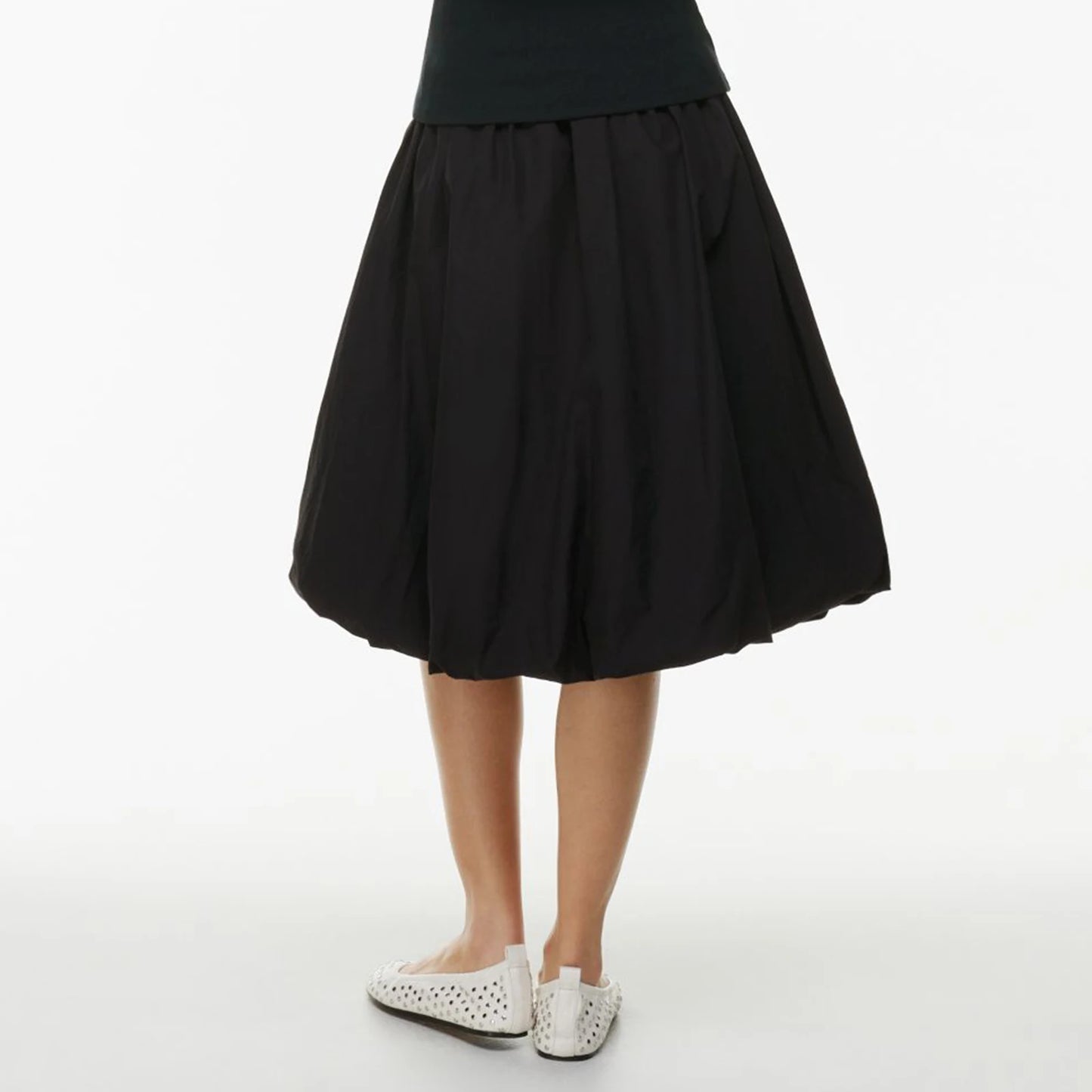 Women Bubble A-Line Skirt Casual Summer Solid Color Elastic Waist Gothic Midi Skirt for Beach Vacation Club Streetwear