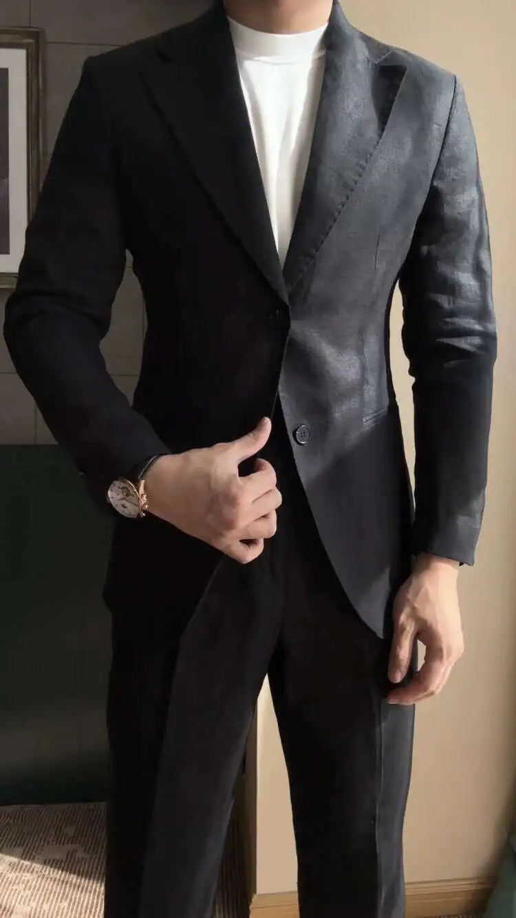 High Quality Linen Blend Business Dress Suit Wedding Suit Men Versatile Casual Office Party Prom Costume Homme Men Tuxedo Suit