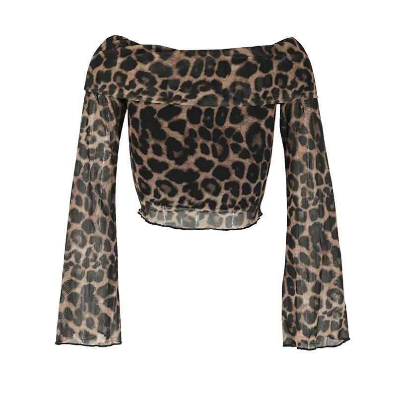 Autumn Women's T-shirt New Streetwear Fashion Long Sleeves O-Neck Tees Sexy Leopard Backless Female Versatile Knitted Clothing