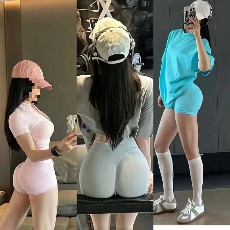 Seamless hip hugging fitness shorts, internet famous sports three part pants, high waisted and high stretch peach hip pants for