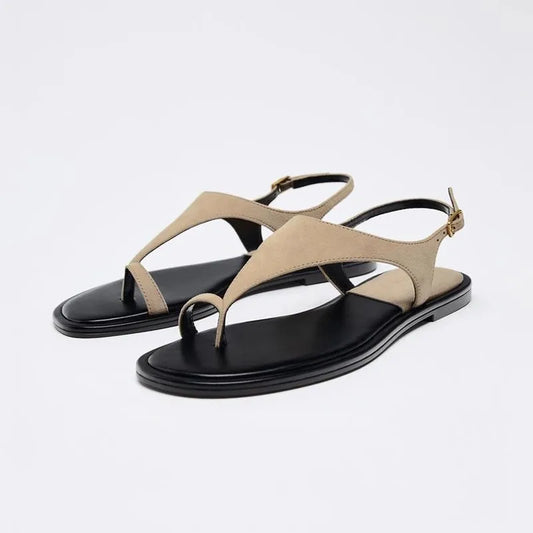 Vintage Flat Toe Herringside Sandals Women's 2025 New Summer Holiday Rome Sandals and Slippers for Outer Wear