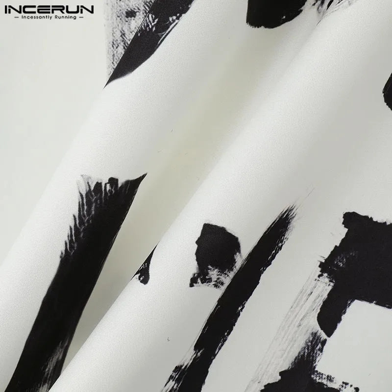 Fashion Casual Style Tops INCERUN Handsome Men's Art Hand-painted Letter Suit Coat Streetwear Male All-match Long Sleeved Blazer