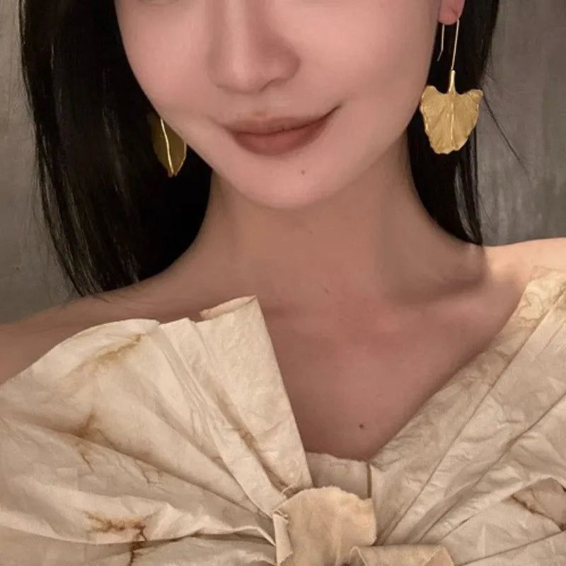 BF CLUB 925 Sterling Silver Gold Leaf Earrings For Women Trendy Earring Jewelry Prevent Allergy Party Accessories Gift
