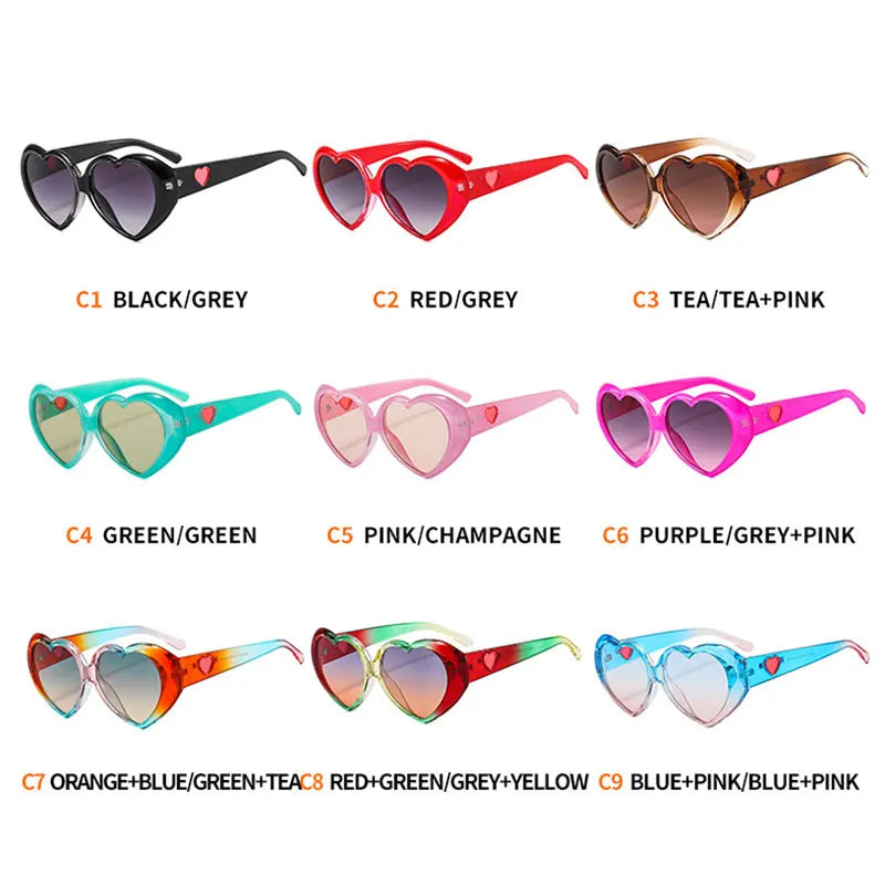 Fashion Ladies Oversized Frame Eyewear New Love Shape Iridescent Shade Luxury Designer Women's Heart Gradient Sunglasses Women