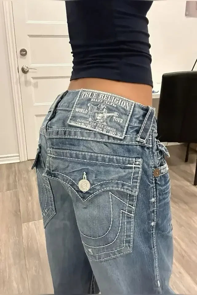 Embroidery Baggy Jeans Women Clothing Street Fashion Vintage Hip Hop Jeans Woman Casual Wide-leg Y2k Pants High Waited Jeans