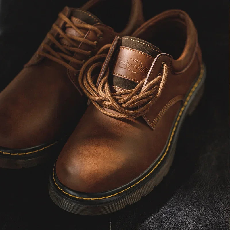 Maden Men's British Genuine Leather Shoes Spring Autumn Outdoor Casual Work Ankle Boots Designer Luxury Low Top Safety Shoes