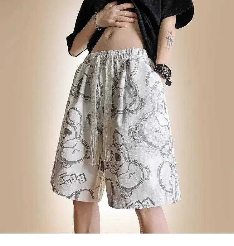 Bear Graffiti Men's Breathable Quick-drying Five-point Casual Loose Beach Sports Shorts