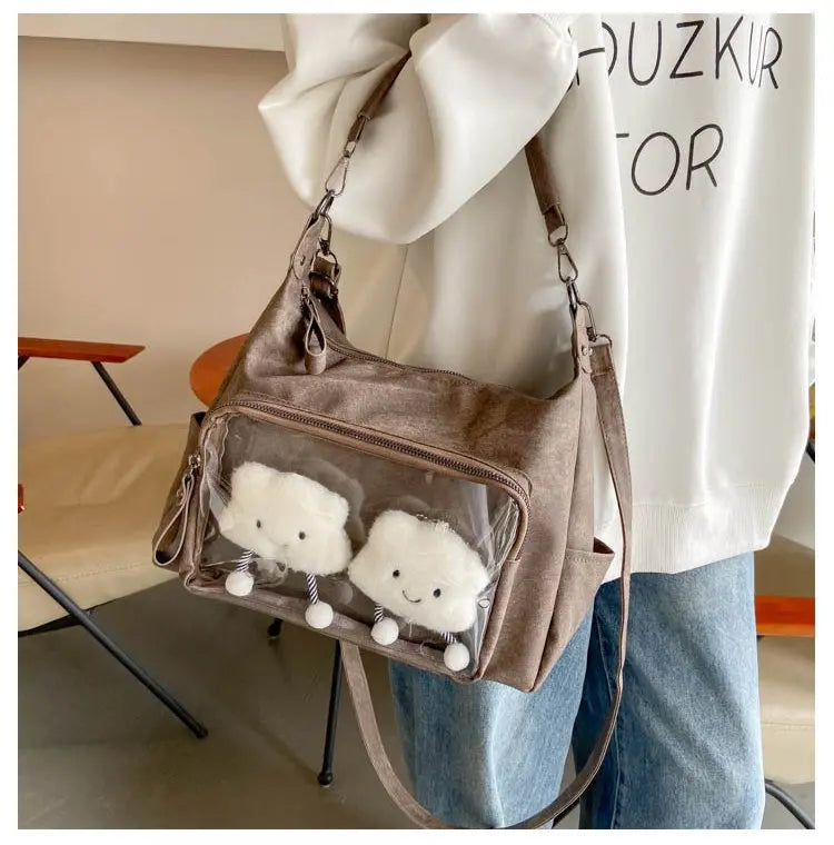 MBTI Casual Ita Bag for Women Fashion Aesthetic Y2k Large Capacity Shoulder Bag Transparent Daily Advanced Harajuku New Handbag