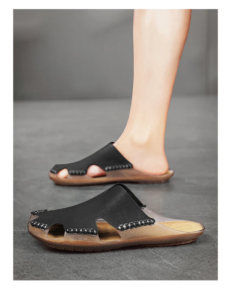Large Men's Summer Leather Sandals Slippers Soft Sandals Men's Roman Comfortable Outdoor Walking Shoes 38-48